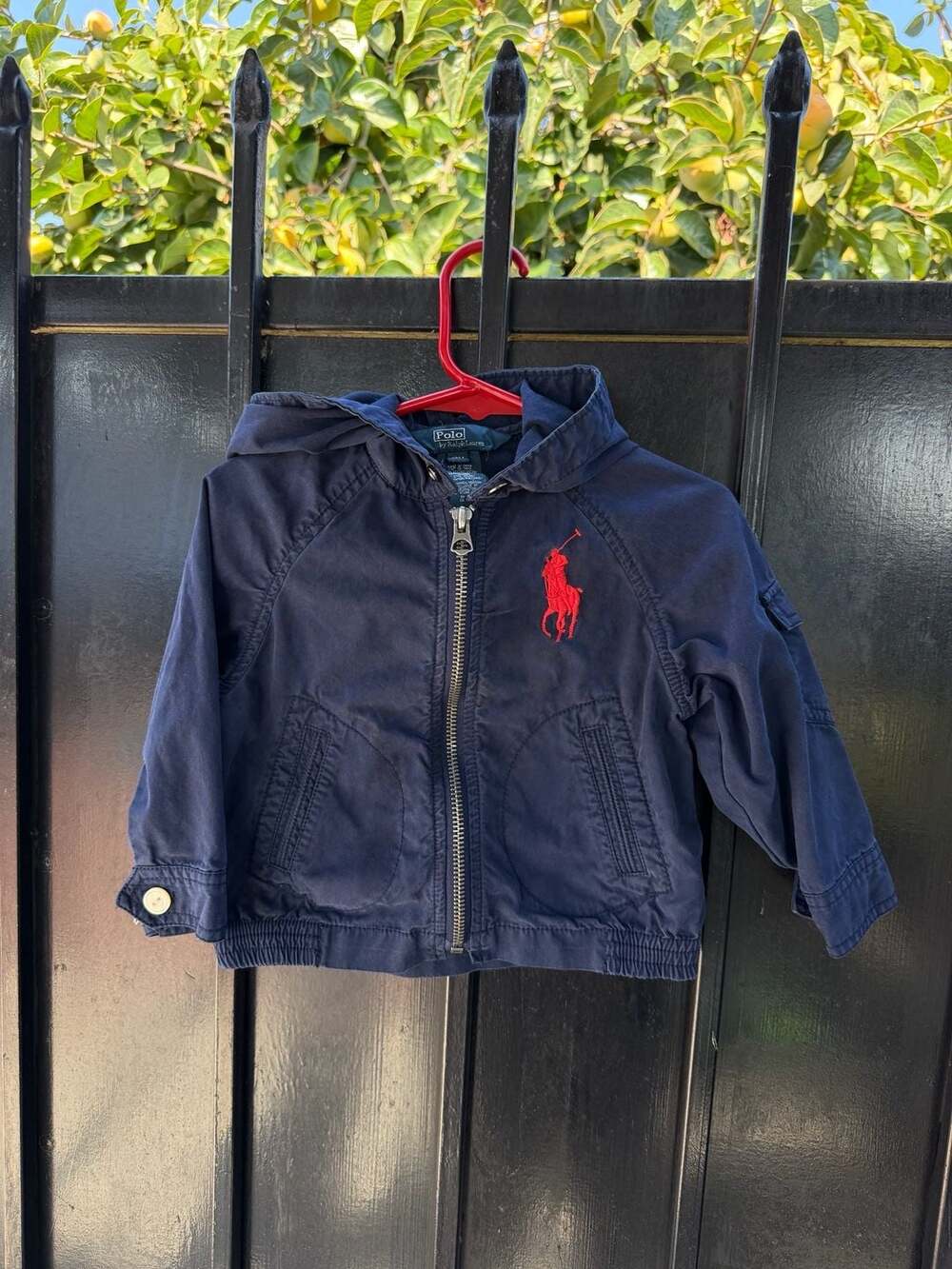 Polo Ralph Lauren Zip Hooded Jacket Size 18M Navy Blue Red Pony